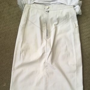 white leather skirt with pockets